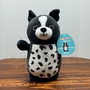 Squishmallows HugMees Monty the Black & White Border Collie Puppy Dog 10" NWT